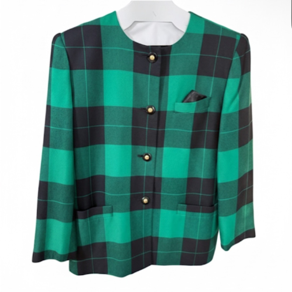 Vintage Le Suit Plaid Blazer Size 14P